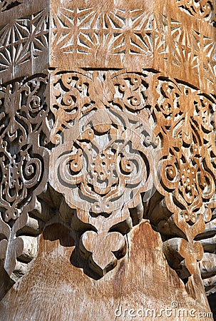 Carved wooden column, Uzbekistan Stock Photo