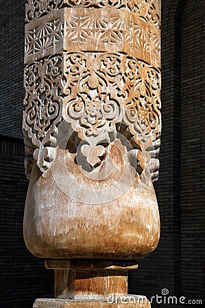 Carved wooden column, Uzbekistan Stock Photo