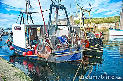 Detail of trawl gear in Burghead boats Editorial Stock Photo