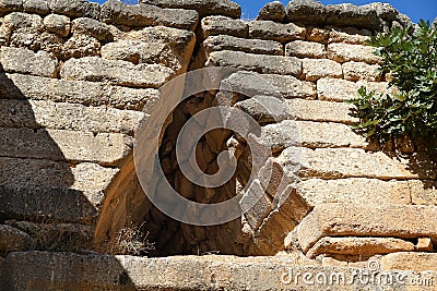 Detail of the Treasury of Atreus or Tomb of Agamemnon which is a large tholos or beehive tomb on the hill of Panagitsa Stock Photo