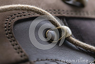 Detail of trekking shoes hook and loop for strap Stock Photo