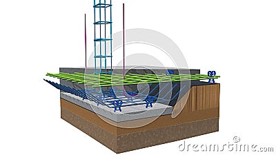 Detail of the union of a column with the metalic structure of the base of a house before pouring the concrete. Stock Photo