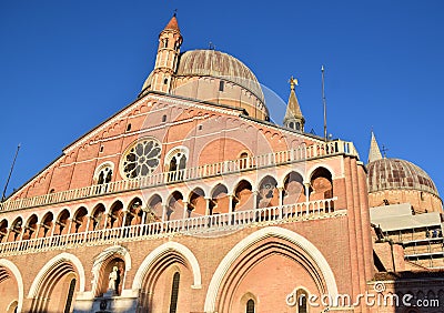 Detail of the upper part of the facade and the right side of the Basilica of Sant`Antonio in Padua with angel playing the trumpet Stock Photo