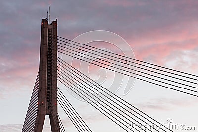 Detail of VanÅ¡u Bridge on the river Daugava, in Riga, Latvia Stock Photo