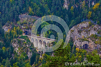 detail of a viaduct of the semmeringbahn unesco world heritage railroad in austria...IMAGE Stock Photo