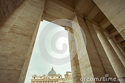 Detail view of the buildings in St. Peter`s Square in the Vatica Editorial Stock Photo