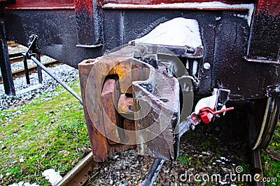 Detail view on a cargo train coupler Stock Photo