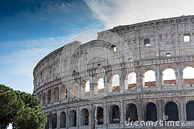 Detail view of historic colosseum in rome italy on sunny day and Stock Photo