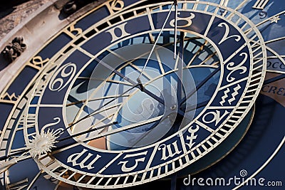 Historical astronomical clock in the Old Town square in Prague Stock Photo