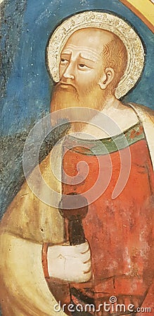 Religious fresco detail, Church of Saint Mary by the Sea, Torre di Palme, Italy Editorial Stock Photo