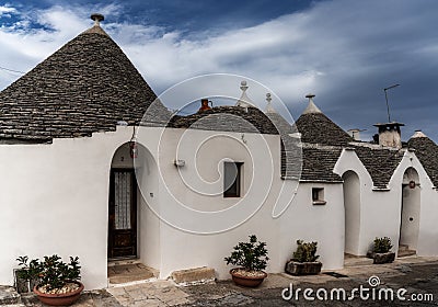 detail view of typical Trulli houses and huts in the Rione Monti District of Alberobello Editorial Stock Photo