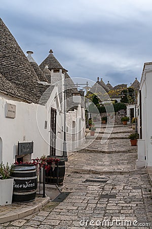 detail view of typical Trulli houses and huts in the Rione Monti District of Alberobello Editorial Stock Photo