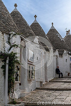 detail view of typical Trulli houses and huts in the Rione Monti District of Alberobello Editorial Stock Photo