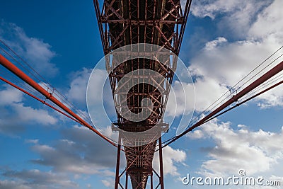 Detail view from under the 25 de Abril Bridge from the Pilar 7 Experience attraction in Lisbon Stock Photo