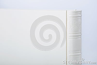 Detail of Wedding photobooks in white leather binding. Wedding photo book, album family album. Stock Photo