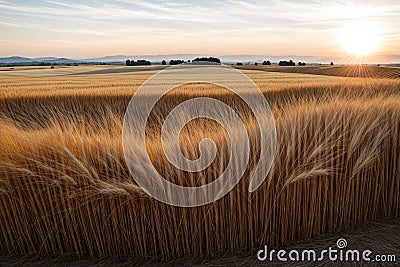 Detail of a wheat field awash in golden sunlight Stock Photo