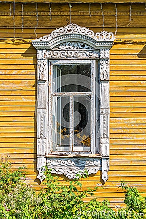 Detail of a window of a traditional wooden house, Rostov, Golden ring, Russia Stock Photo