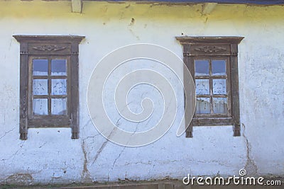 Detail of a window of ukrainian ethnic rural house Stock Photo