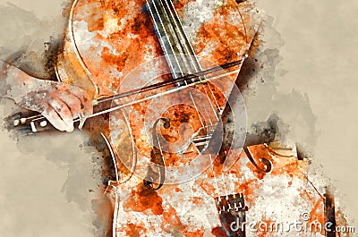 Detail of a woman playing cello art painting artprint Stock Photo