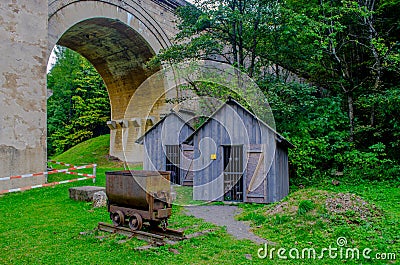 detail of a wooden cottage used by workes building a viaduct of the semmeringbahn unesco world heritage railroad in Editorial Stock Photo