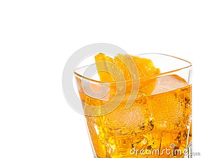 Detail of yellow cocktail with orange slice isolated on white background Stock Photo