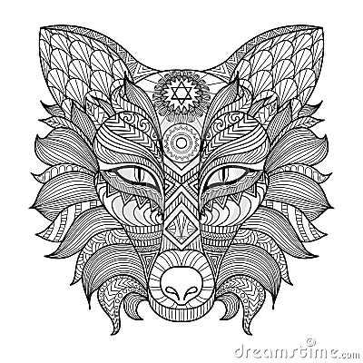 Detail zentangle fox coloring page Vector Illustration