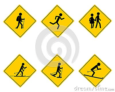 Traffic warning sign for various sports Vector Illustration