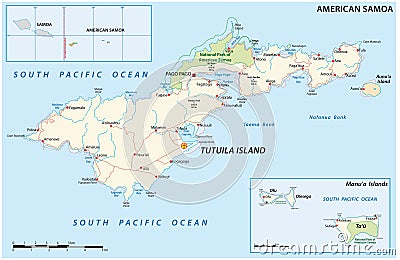 Detailed american samoa vector road map, United States Vector Illustration