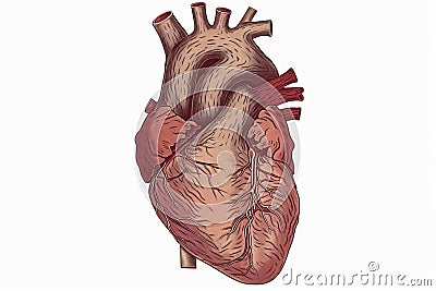 Detailed anatomical drawing of a human heart on white background Stock Photo