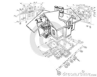 Detailed architectural plan, floor plan, layout, perspective view, 3d model Stock Photo