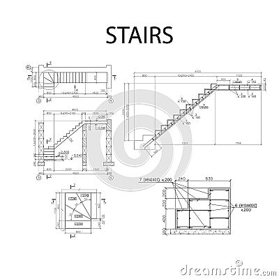 Detailed architectural plan of stairs, construction industry vector Vector Illustration
