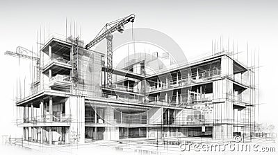 Detailed Architectural Sketch of Modern Multi-Story Building. Stock Photo