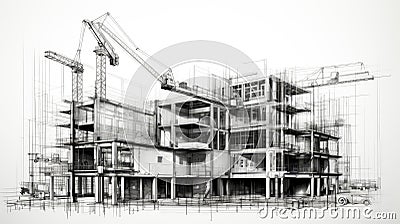 Detailed Architectural Sketch of Modern Multi-Story Building. Stock Photo