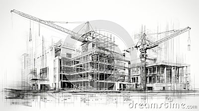 Detailed Architectural Sketch of Modern Multi-Story Building. Stock Photo