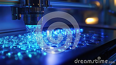 A detailed array of advanced sensors embedded in manufacturing equipment detecting environmental conditions and Stock Photo