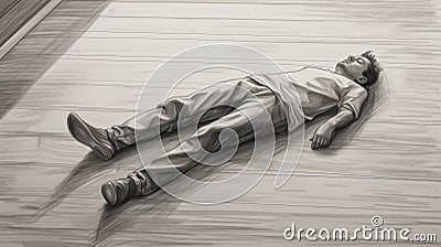 Detailed Artsy Pencil Drawing Of Daniel Laying On Floor Stock Photo