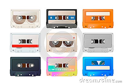 Detailed audio cassette, vintage tape isolated on white Vector Illustration