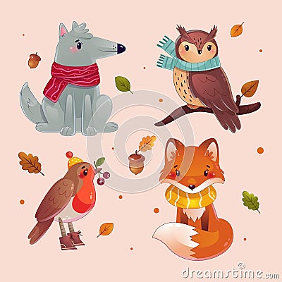detailed autumn animals collection vector illustration Vector Illustration