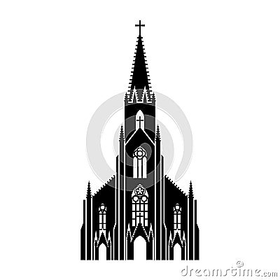 Detailed black silhouette of St. Joseph Church in Detroit, Michigan United States on a white background. Simple clipart, Vector Illustration