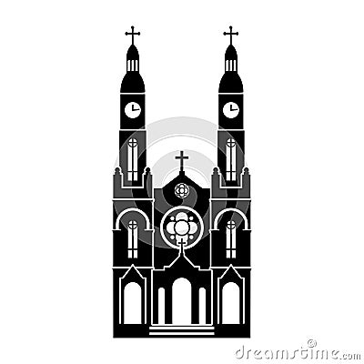 Detailed black silhouette of St. Stanislaus Catholic Church in Milwaukee United States on a white background. Simple clipart, Vector Illustration