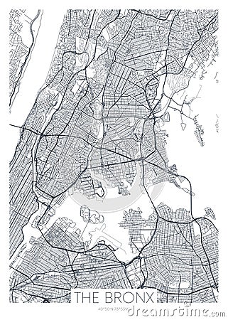 Detailed borough map of The Bronx New York city, vector poster or postcard for city road and park plan Vector Illustration