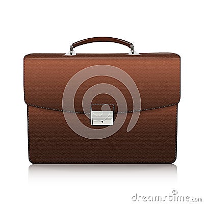 Detailed brown briefcase with leather texture on white background. Vector Illustration