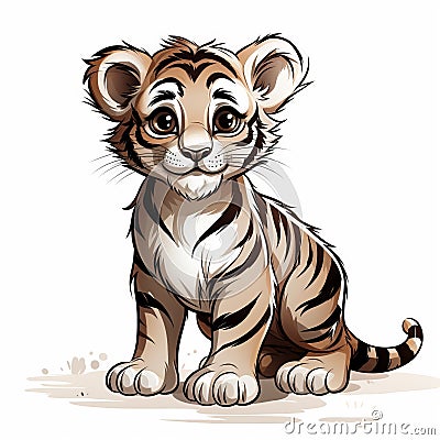 Detailed Brushwork: Cute Baby Tiger Vector Clipart With Realistic Portrayal Cartoon Illustration