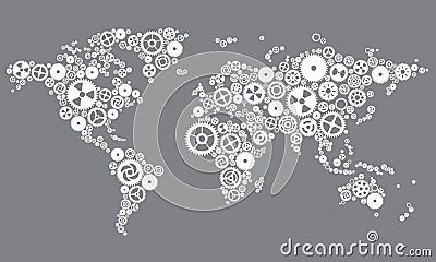 Abstract White Gears World Map Vector Illustration