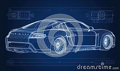 Detailed car technical drawing showcased in an informative infographic blueprint Creating using generative AI tools Stock Photo