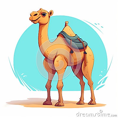 Detailed Cartoon Camel Illustration On Blue White Background Stock Photo
