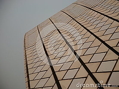 Detailed ceramic geometric tile patterns of a building facade cladding Editorial Stock Photo