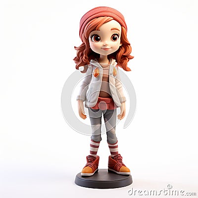 Detailed Character Design: Vibrant Academia Figurine Of Redhead Girl Stock Photo