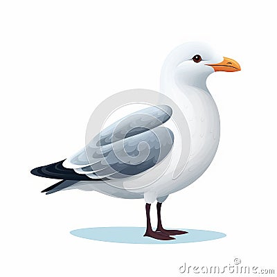 Cute Seagull With Beak On White Background - Detailed Flat Shading Illustration Cartoon Illustration