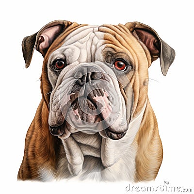 Detailed Charcoal Drawing Of American Bulldog - Realistic Colors On Isolated White Background Cartoon Illustration